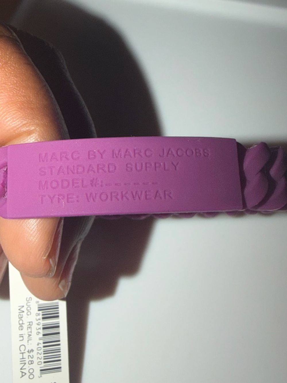 Marc by Marc Jacobs Violet Braided Rubber Bracelet with Logo Plate